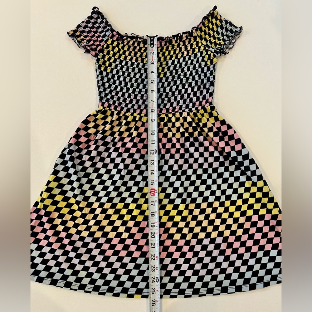 Hot Topic Y2K Rainbow Checkered Race Car Nascar Mini Dress Pockets 100% cotton - Picture 5 of 10